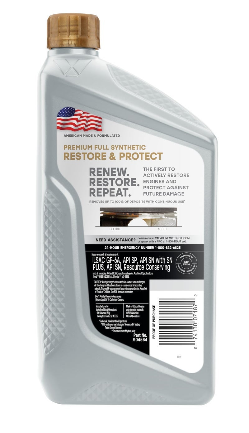 فالفولاين زيت محرك 5W-30 صناعي كامل من Restore & Protect 1 كوارت - Image 2